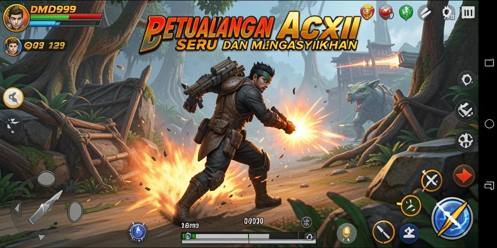 Screenshot menunjukkan karakter dalam pertarungan seru dan aksi menegangkan.