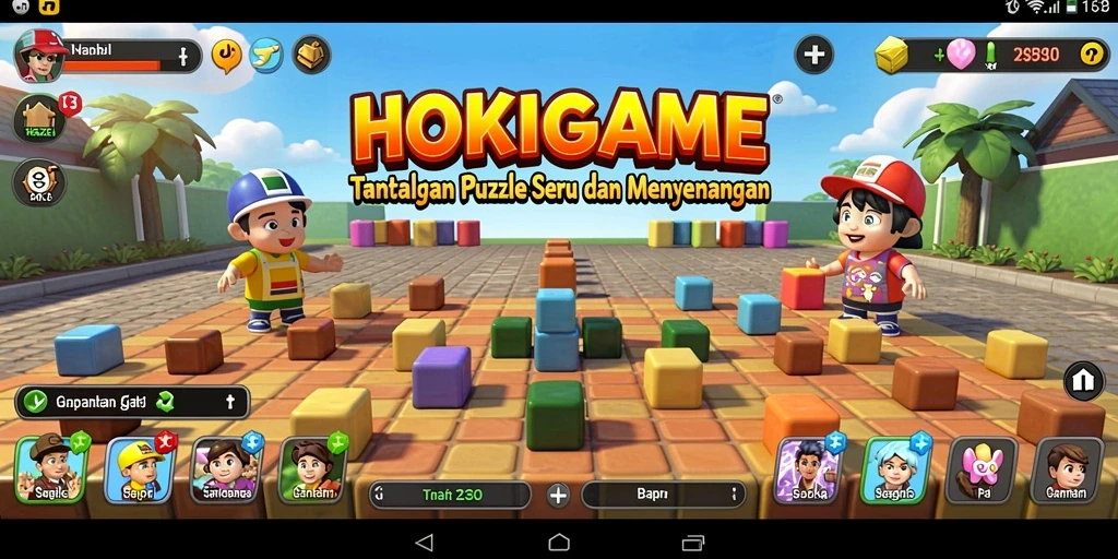 Screenshot gameplay HOKIGAME menunjukkan berbagai tantangan puzzle yang menarik.
