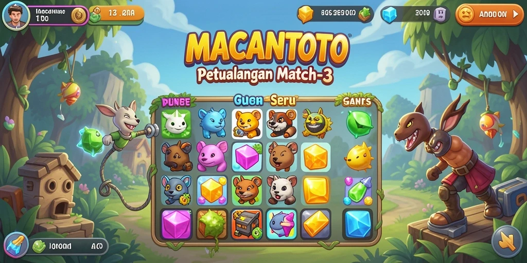 Tampilan seru gameplay <strong>MACANTOTO</strong> saat mencocokkan permata di papan.