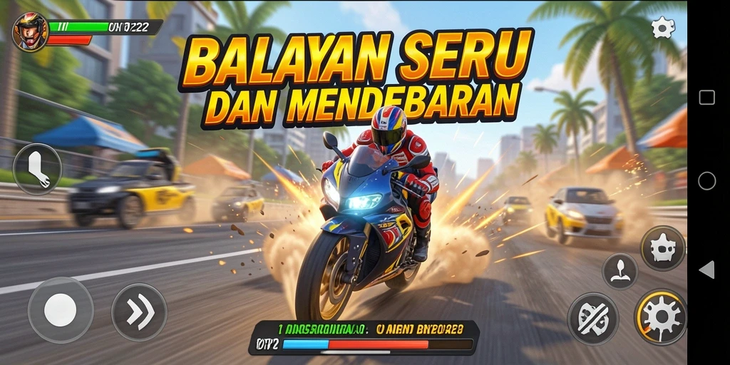 Gameplay seru dari OH222 dengan balapan motor yang mendebarkan.