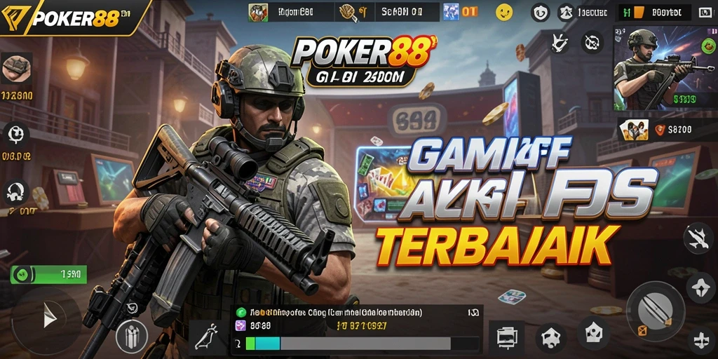 Screenshot gameplay intens dari POKER88 yang menunjukkan aksi tembak-tembakan.