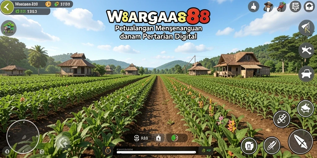 Screenshot gameplay WARGA88 menampilkan petualangan pertanian seru dan interaksi sosial.